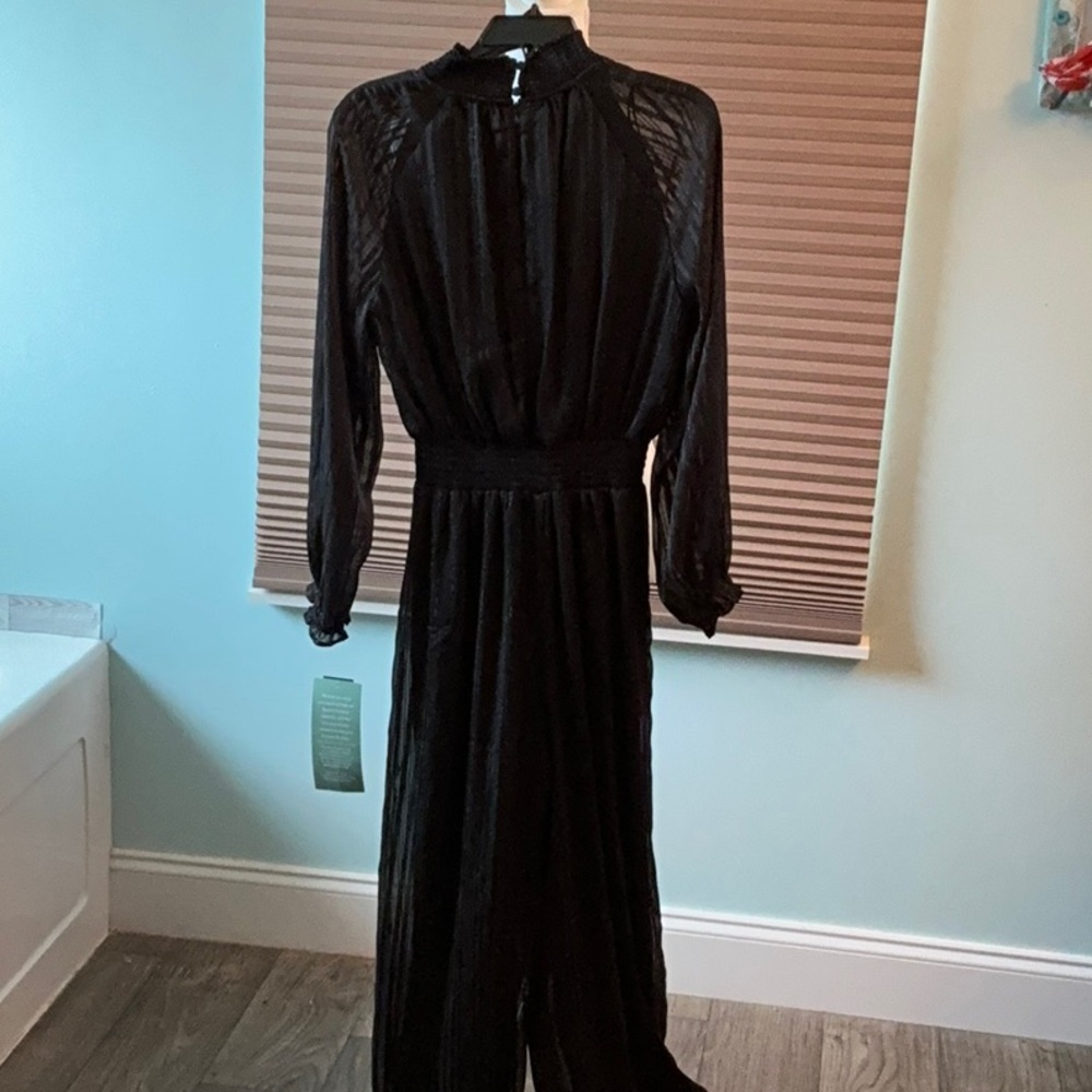 Black Wrap Tie Front Long Sleeve Gown - Picture 6 of 7